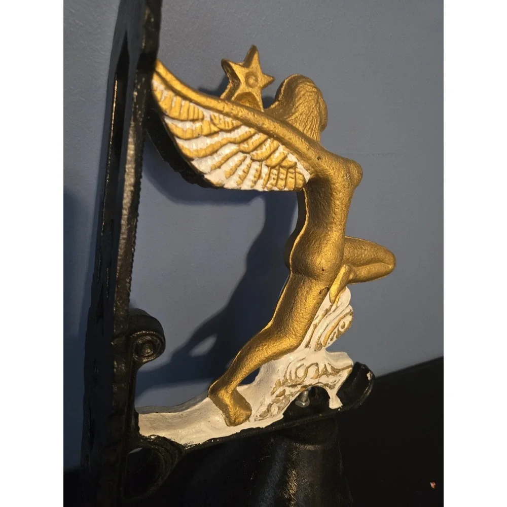 Vintage Cast Iron Bell Winged Fairy Siren Goddess on Waves Clouds Wall Mount‎